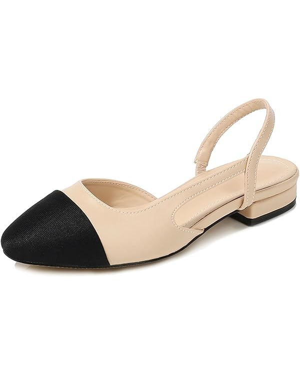Debaishi Women Pointed Toe Pumps Chunky Heels Closed Round Toe Two Toned Casual Office Shoes Fash... | Amazon (US)