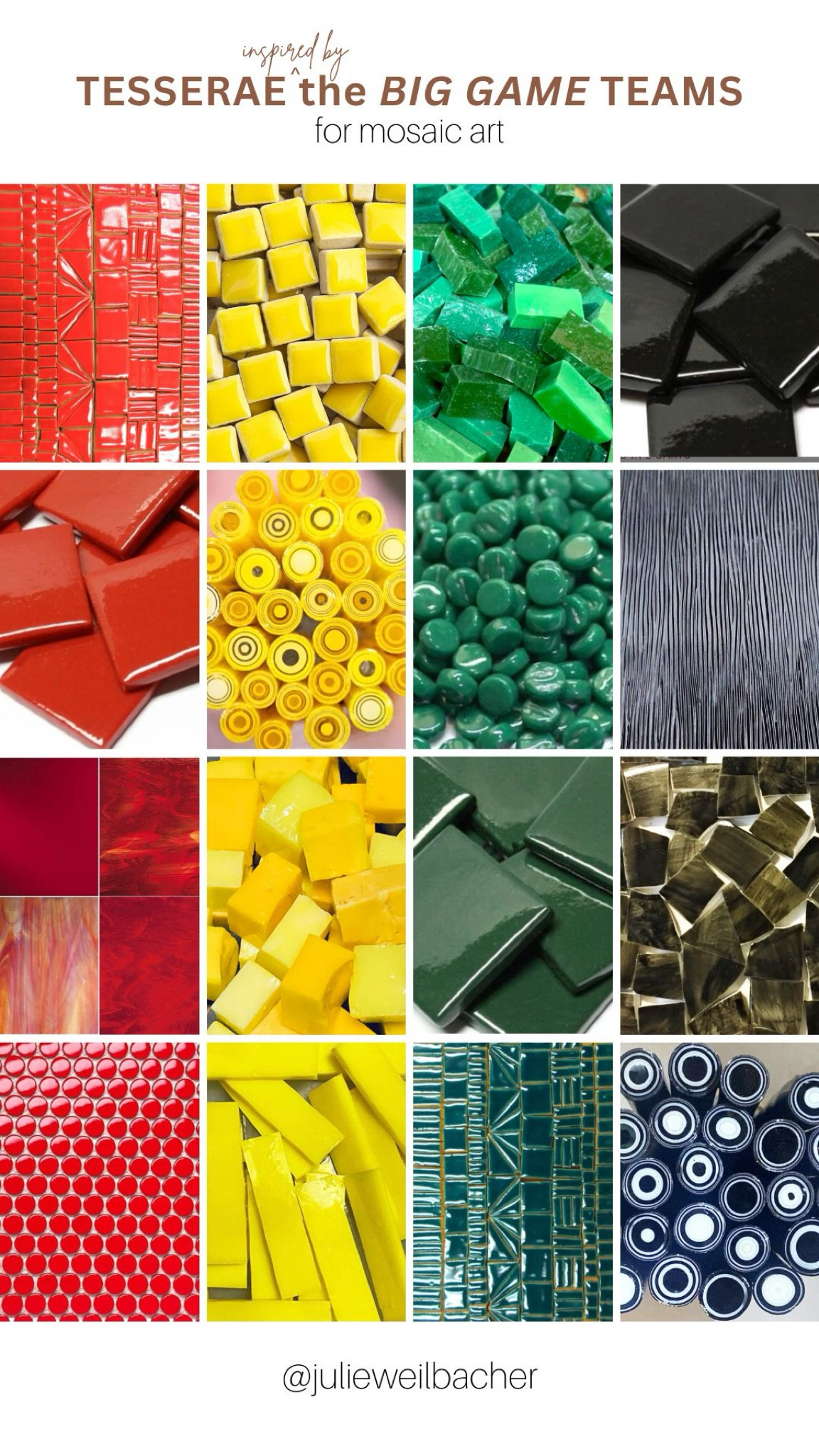 The *big game* is almost here so I thought it would be fun to celebrate — in mosaic and glass artist style — by sharing tesserae and materials in the teams’ colors . 🏈 This collection features handmade ceramics, glass tile, stained glass, penny tile, ceramic tile, glass rods/murrini, smalti, glass dots, and broken dinner plates. 🏈 For mosaic tips, tutorials, inspiration, and so much more please visit my YouTube channel: YouTube.com/julieweilbacher. Follow @julieweilbacher on Instagram for all things mosaic art. tile art - mosaics - glass art - tile crafts - stained glass art - gifts for crafters - mosaic art - Super Bowl - NFL - Kansas City Chiefs - Philadelphia Eagles

#LTKHome #LTKGiftGuide #LTKFindsUnder50