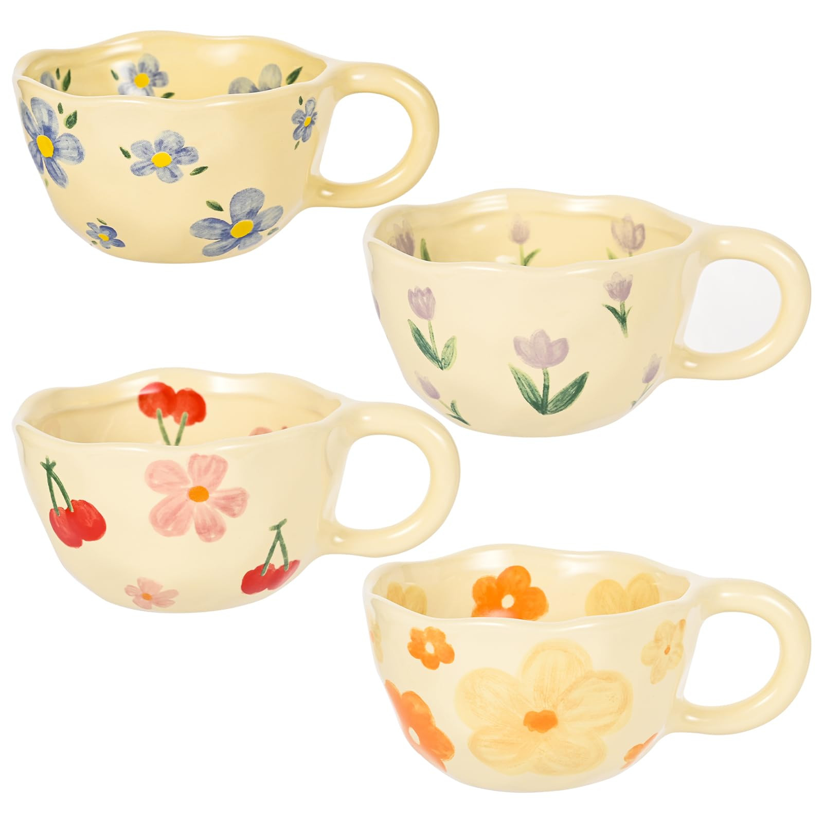 Ceramic Coffee Mug Set of 4 Vintage Flower Mugs 8 oz Cute Floral Coffee Mug Irregular Latte Art C... | Amazon (US)
