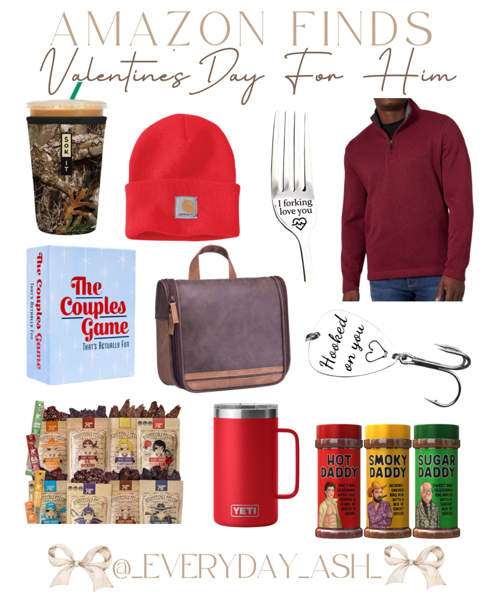 Valentine’s Day - gifts for men 

Coffee koozie, coffee tumbler, men’s winter hat, men’s sweater, men’s fashion, funny gifts, couples games, men’s travel toiletry bag, fishing gift, fishing hook, men’s gift idea, gifts for men, gifts for him, beef jerky, travel thermos, cooking gift, bbq seasoning , grill seasoning 

#LTKMens #LTKFindsUnder50 #LTKGiftGuide