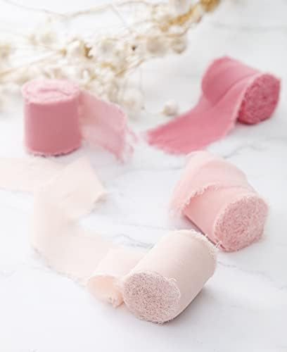 Pink Chiffon Ribbon 22 Yd Frayed Chiffon Silk Ribbon for Bouquets, Wedding, Gift Wrapping 2"x 5.5 Yd | Amazon (US)