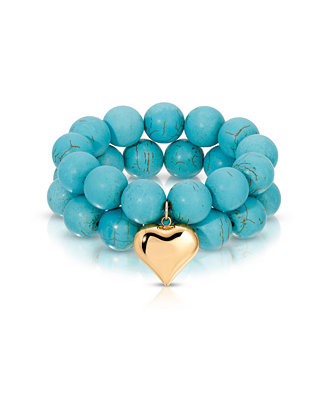 Turquoise and Gold Heart Beaded Elastic Bracelet Set | Macy's