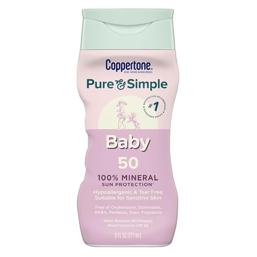 Coppertone Pure and Simple Baby Sunscreen Lotion SPF 50, Zinc Oxide Mineral Sunscreen for Babies, Hypoallergenic and Tear Free, 6 Fl Oz Bottle | Amazon (US)