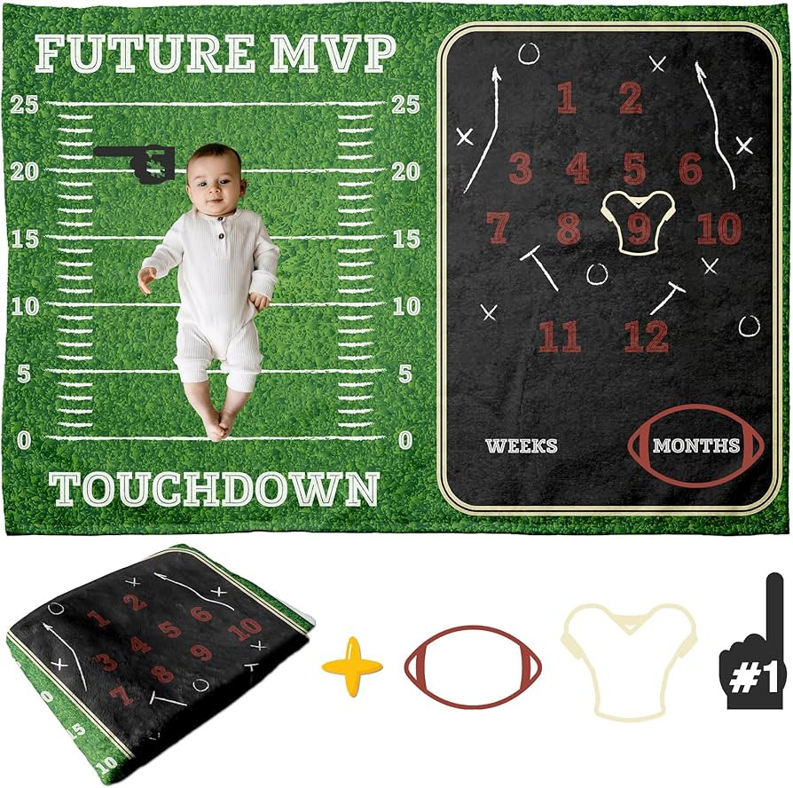 Pavo Premium Football Milestone Blanket for Baby Boys - Includes 3 Exclusive Frames - Personalize... | Amazon (US)