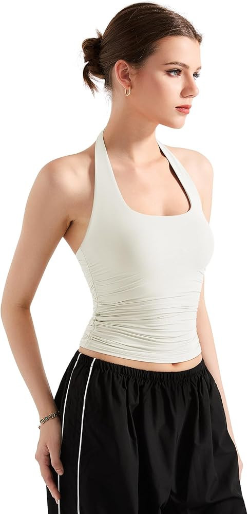 SUUKSESS Women Halter Tank Tops Double Lined Backless Y2K Trendy Going Out Tops | Amazon (US)