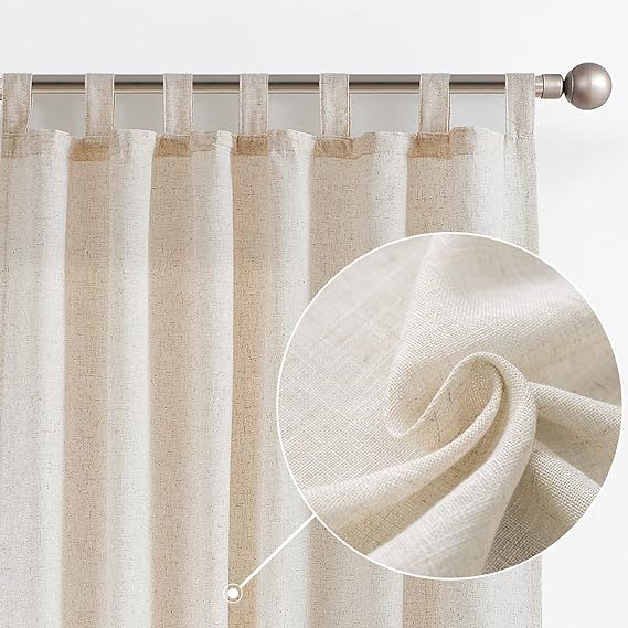 JINCHAN Beige Linen Curtains 96 Inches Long for Living Room Tab Top Drapes Linen Blend Light Filt... | Amazon (US)