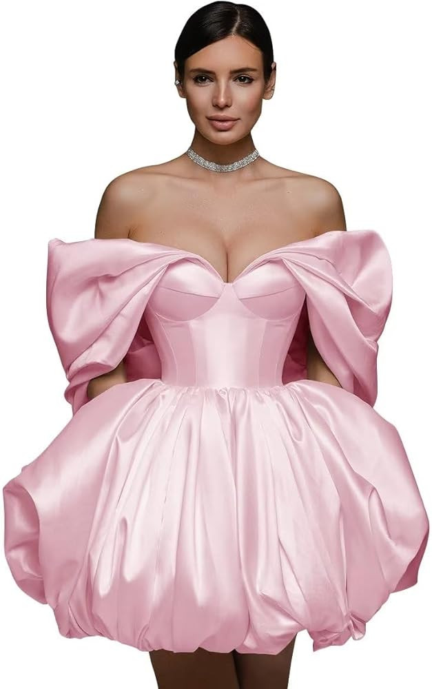 JASY Strapless Wedding Dresses Short Satin Off Shoulder Prom Dresses with Pockets Ball Gown Mini ... | Amazon (US)