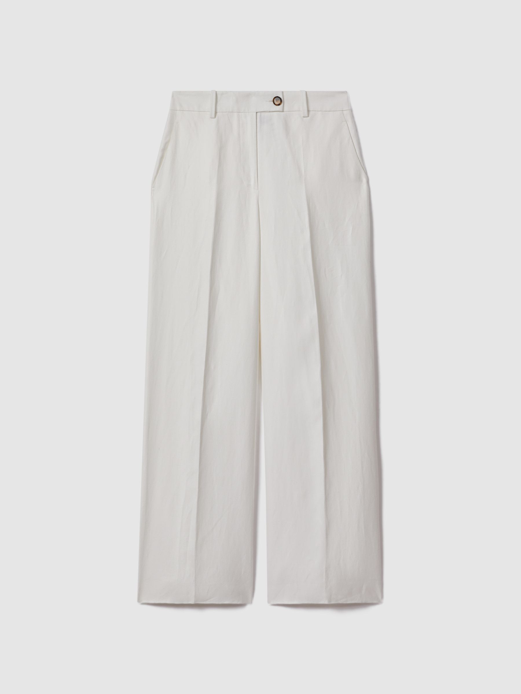 Viscose-Linen Wide Leg Suit Trousers in White | Reiss UK