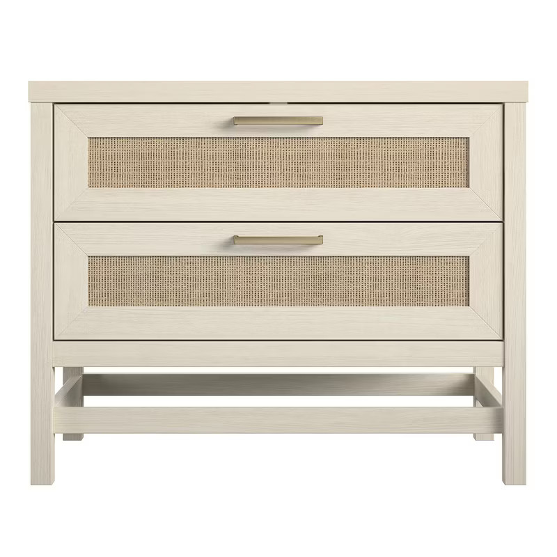 Ameriwood Home Lennon 2 Drawer Nightstand, Ivory Oak and Faux Rattan | Target