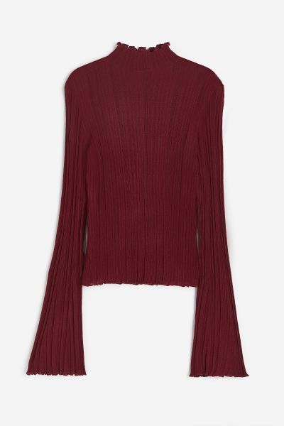 Rib-knit turtleneck top - Dark red - Ladies | H&M GB | H&M (UK, MY, IN, SG, PH, TW, HK)