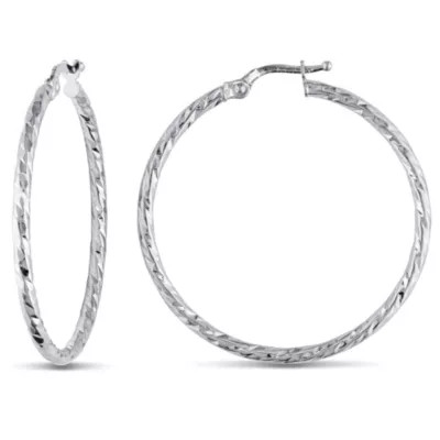 Belk & Co 35mm Diamond Cut Edge Hoop Earrings in 10K White Gold | Belk
