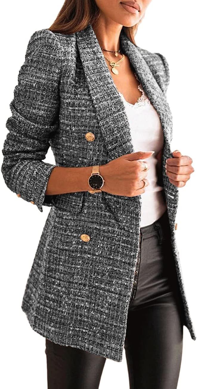 Lcucyes Women's Long Sleeve Blazer Suit Slim Fit Lapel Button Down Jacket Coats Work Office Bussi... | Amazon (US)