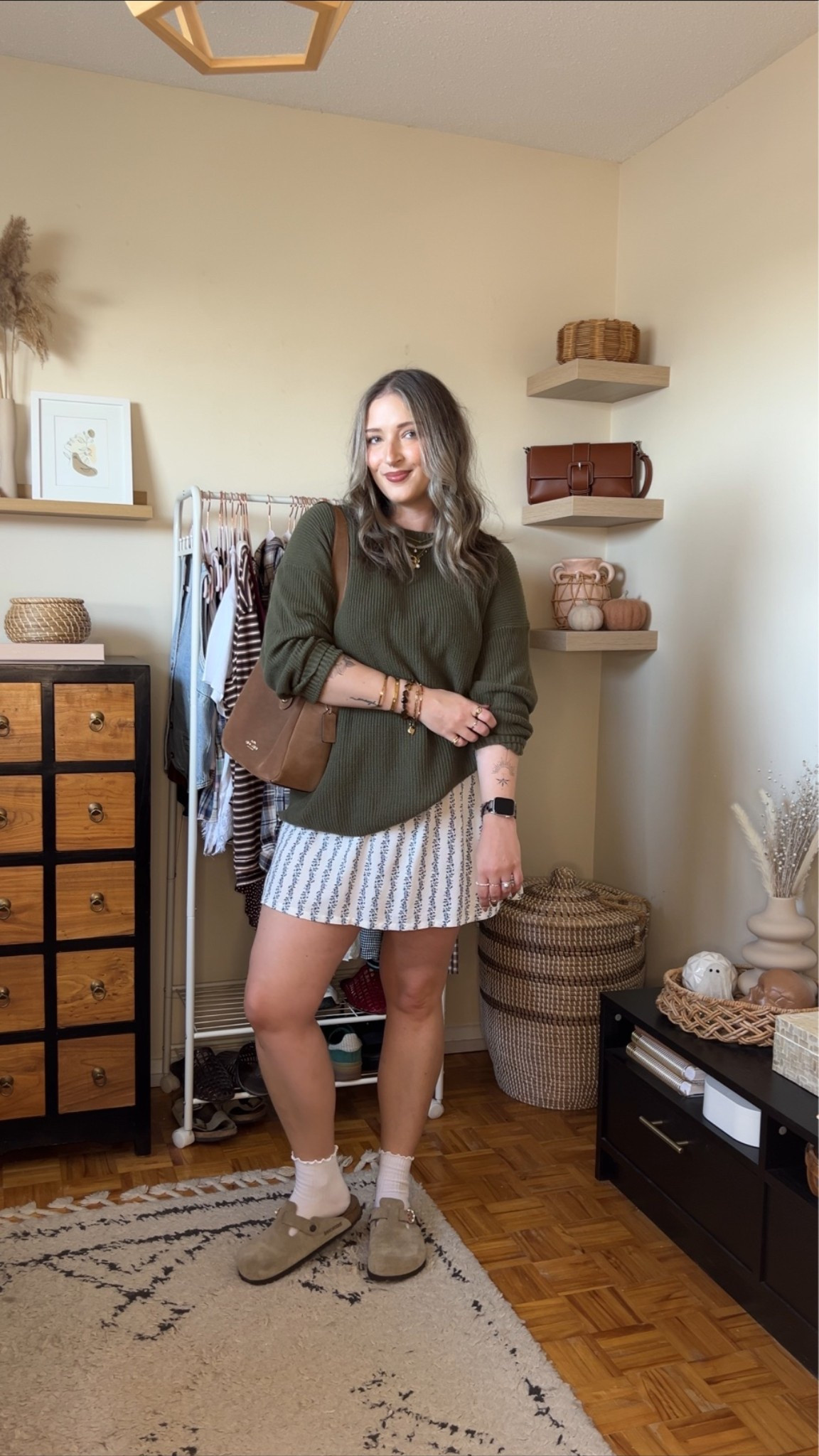 Styling a summer dress for fall! Wearing L in both the floral dress and olive sweater (exact Canadian Old Navy links are under “similar products”). I’m a 9.5-10 shoe and wear a 40 in the Birkenstock clogs

#LTKfall #LTKsale #LTKstyletip