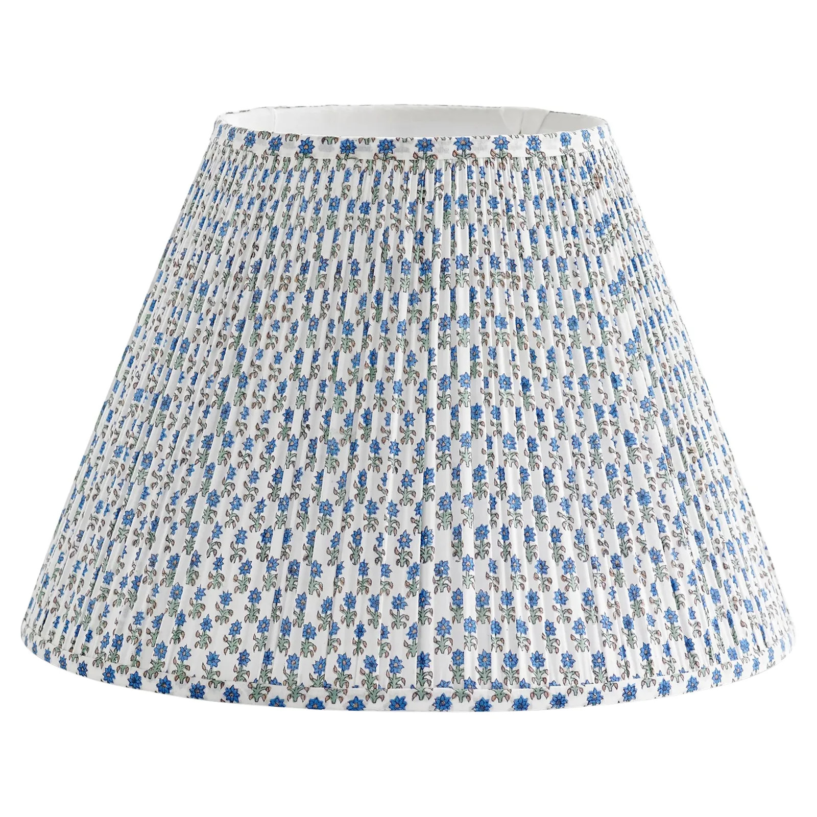 Spring Starflower Traditional Light Blue Floral Pleated Lampshade - 15" | Kathy Kuo Home