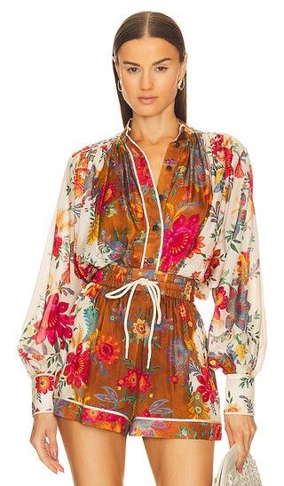 Ginger Relaxed Blouse in Cream & Brown Floral | Revolve Clothing (Global)
