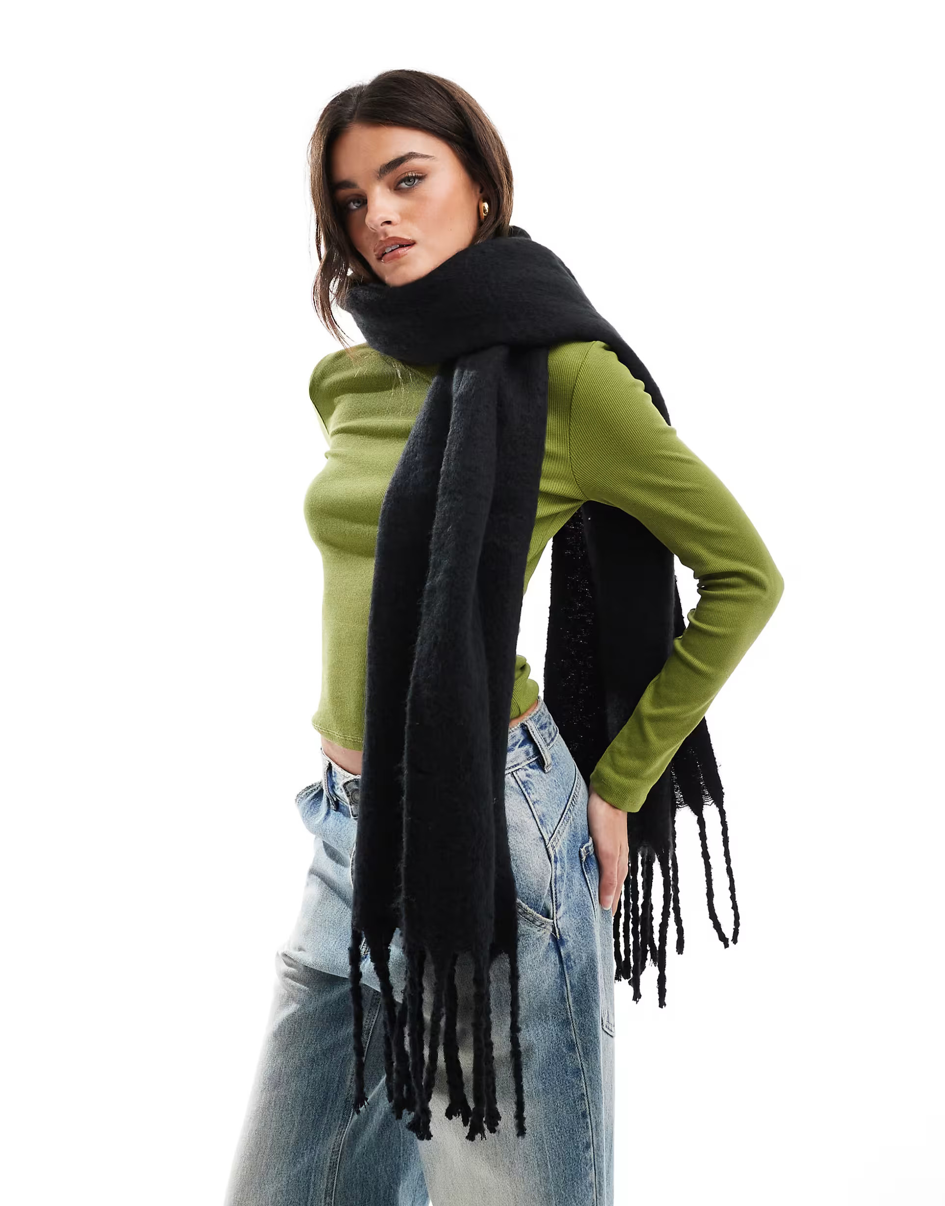Object soft chunky tassel scarf in black | ASOS (Global)