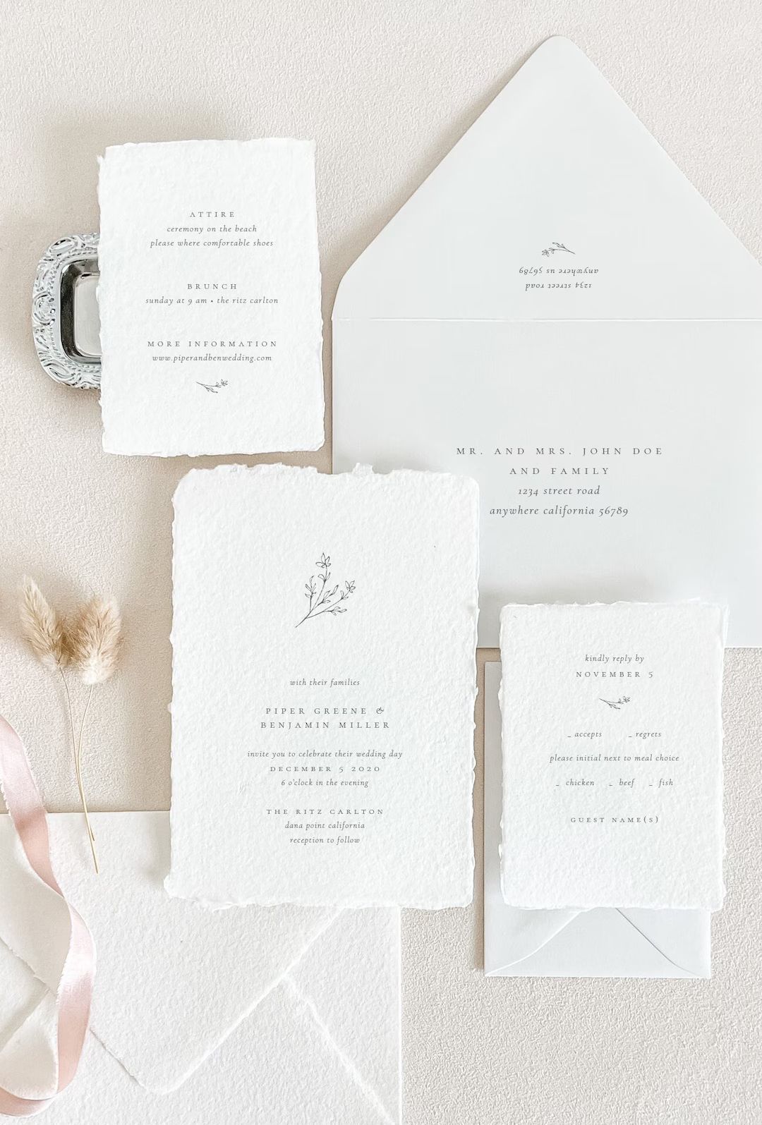 Handmade Paper Floral Wedding Invitation Minimalist Wedding - Etsy | Etsy (US)
