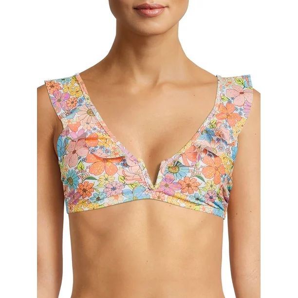 Time and Tru Women's V Wire Ruffle Swimsuit Top | Walmart (US)