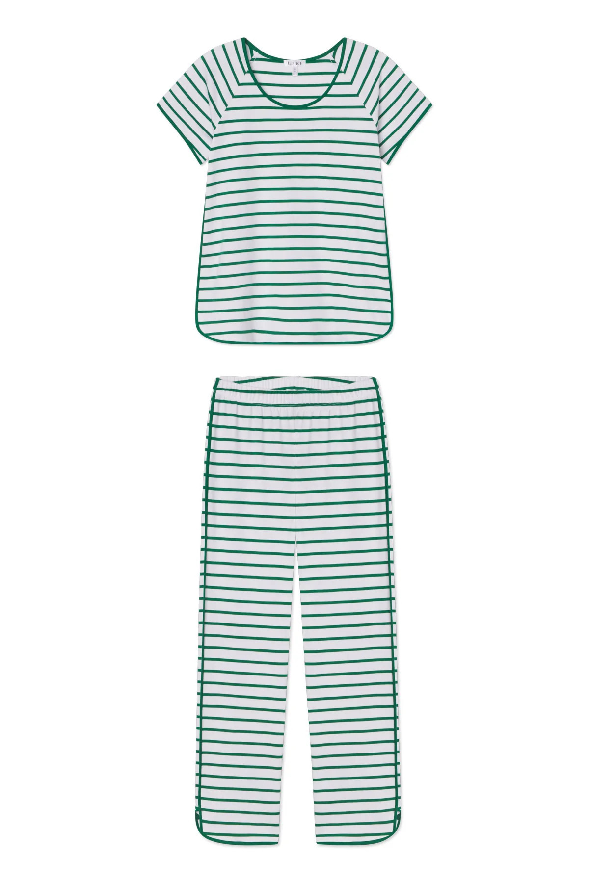 Pima Short-Long Set in Classic Green Anchor Stripe | Lake Pajamas