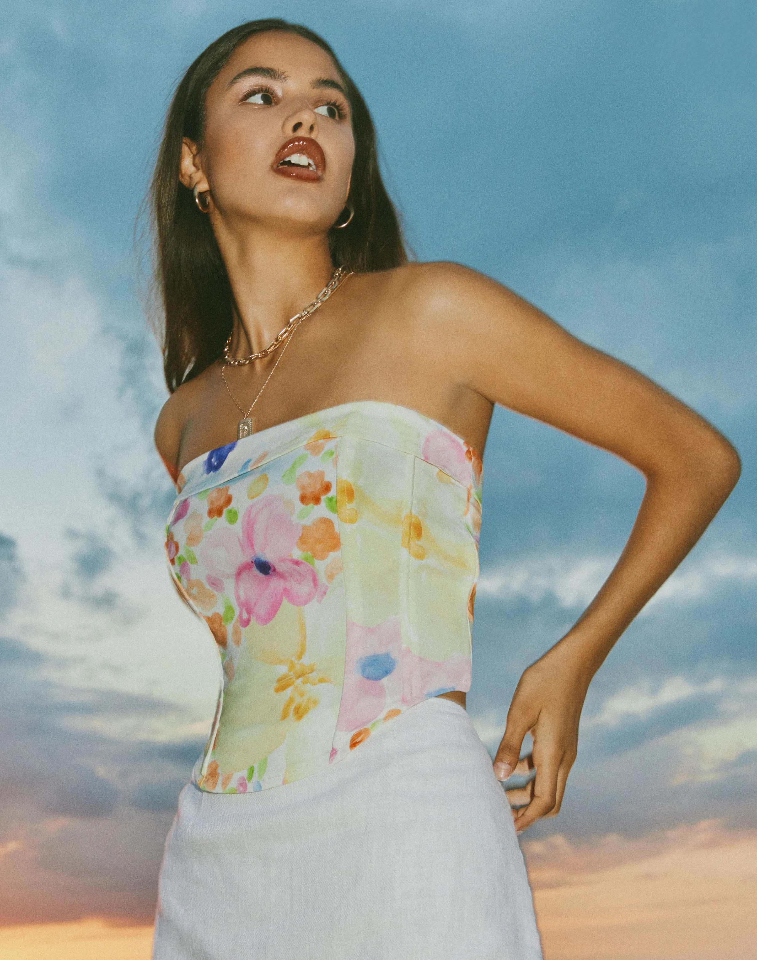 Watercolour Floral Strapless Corset Top | Glassons (AU & NZ)