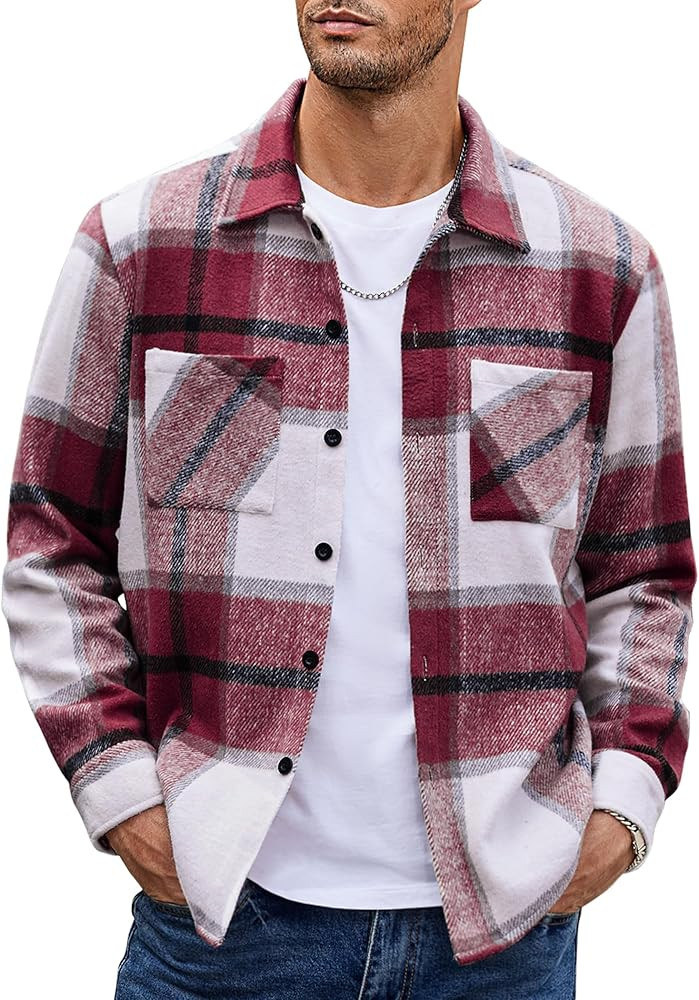 COOFANDY Men's Flannel Shirts Casual Button Down Plaid Shirt Jacket Long Sleeve Fleece Shacket wi... | Amazon (US)