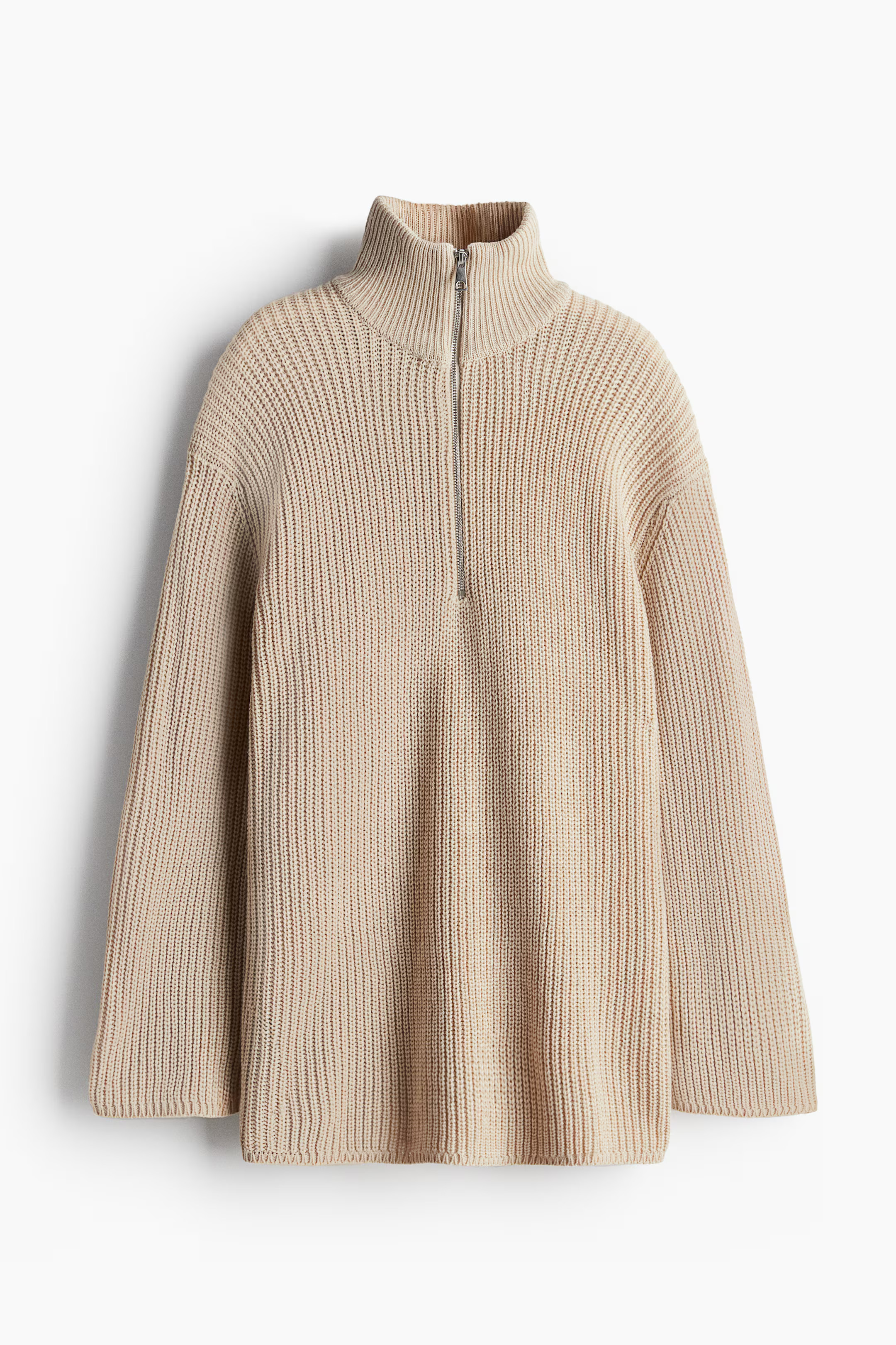 Chunky-Knit Half-Zip Sweater - Long sleeve - Long - Light beige - Ladies | H&M US | H&M (US + CA)