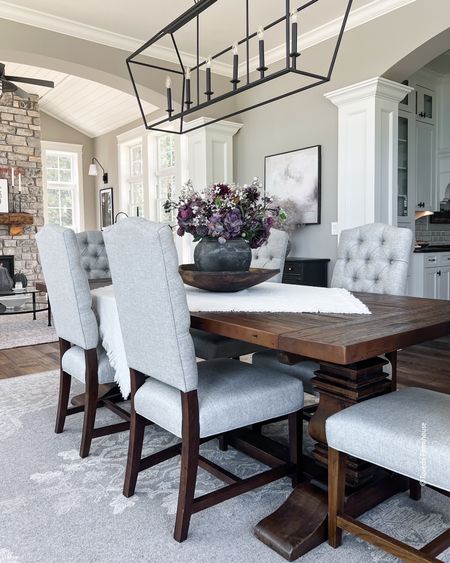 Dining room table style. Dining room tables, dining room chairs, dining room table throw, table linens, table decor, dining room decor, dining room furniture, dining room light, sideboards, home decor, fall decor.

#LTKhome #LTKSeasonal #LTKstyletip