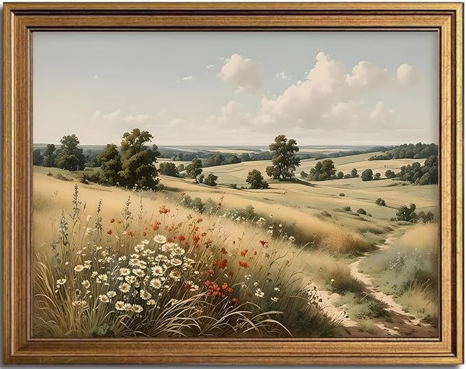 KBKBART Gold Framed Vintage Wall Art, Serene Fields Wildflowers Vintage Landscape Painting, Retro... | Amazon (US)