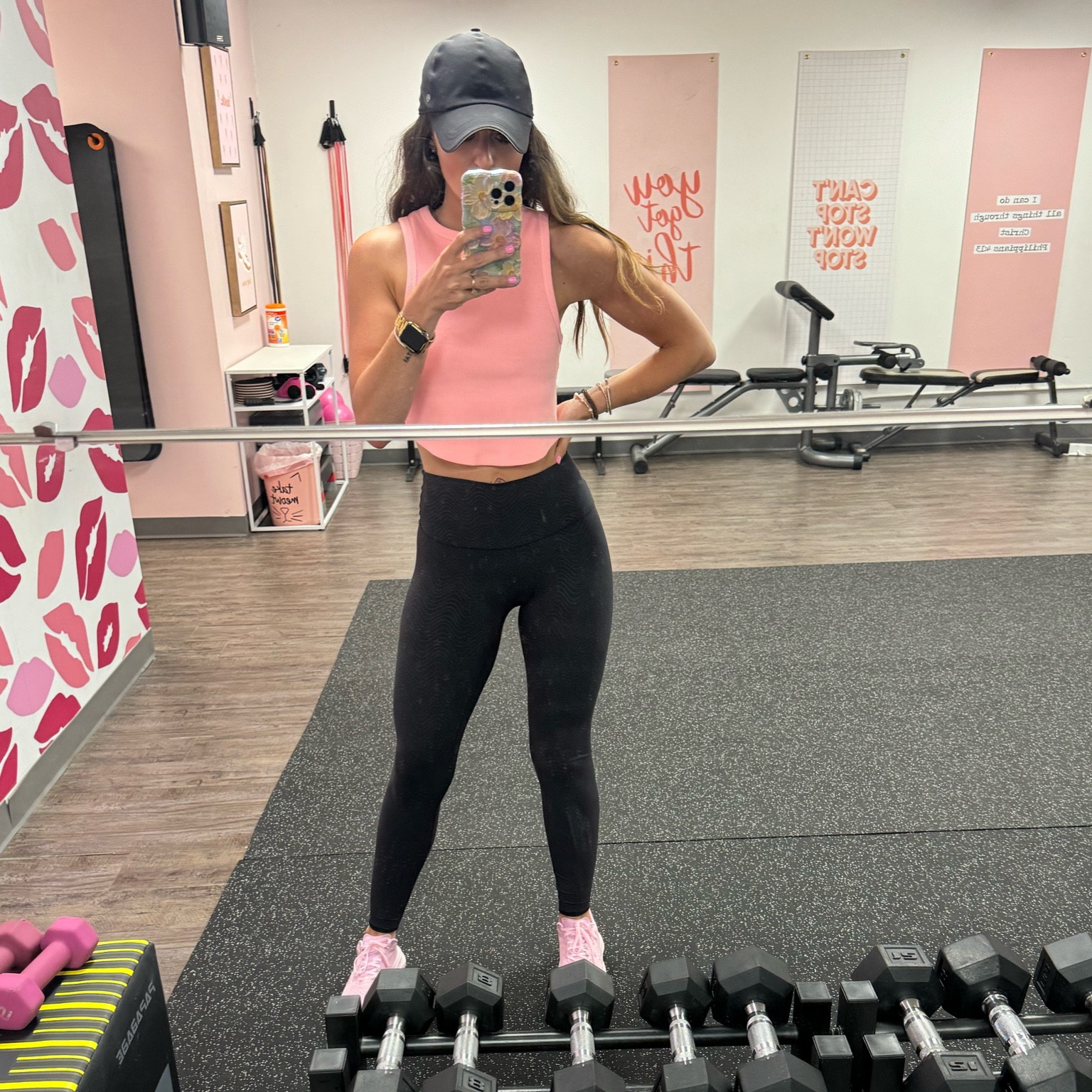 Tank cuts shorter in the back 💖 Wearing size medium top • new fav Hoka’s fit true to size 

#LTKFitness #LTKFindsUnder50