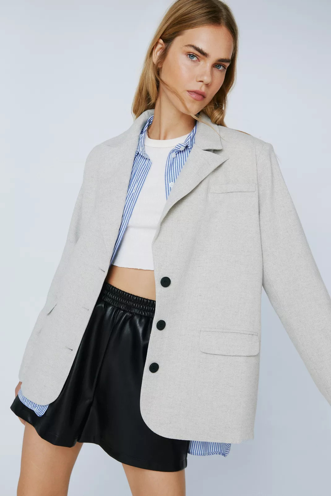 Oversized Marl Effect Slouchy Single Breasted Blazer | Nasty Gal (US)