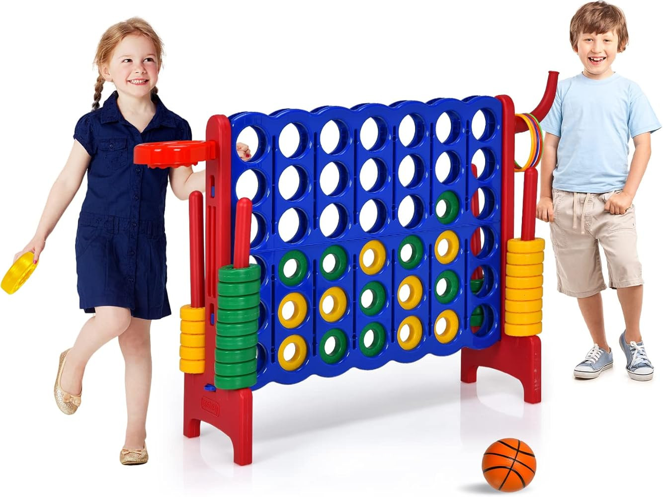 HONEY JOY Jumbo 4-to-Score Giant Game Set, 3-in-1 Indoor Outdoor Family Yard Game Set w/Basketbal... | Amazon (US)