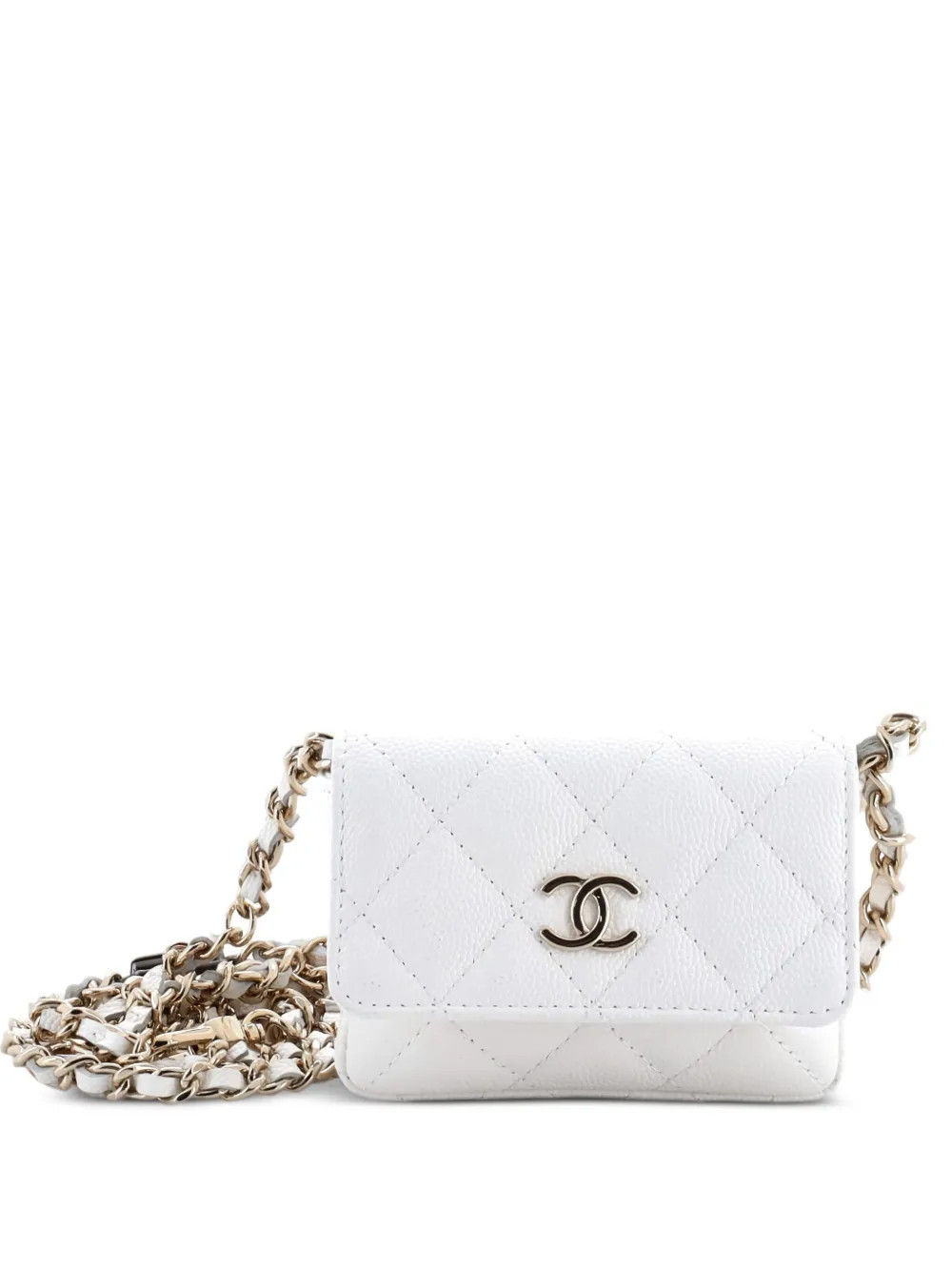 CHANEL Pre-Owned charms quilted caviar belt bag - White | Farfetch Global