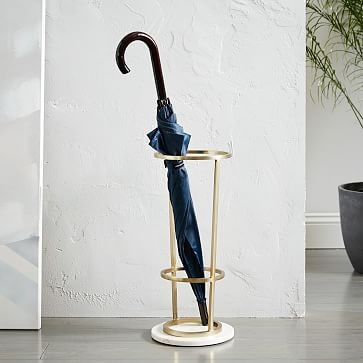 Deco Marble Umbrella Stand, Marble + Antique Brass | West Elm (US)