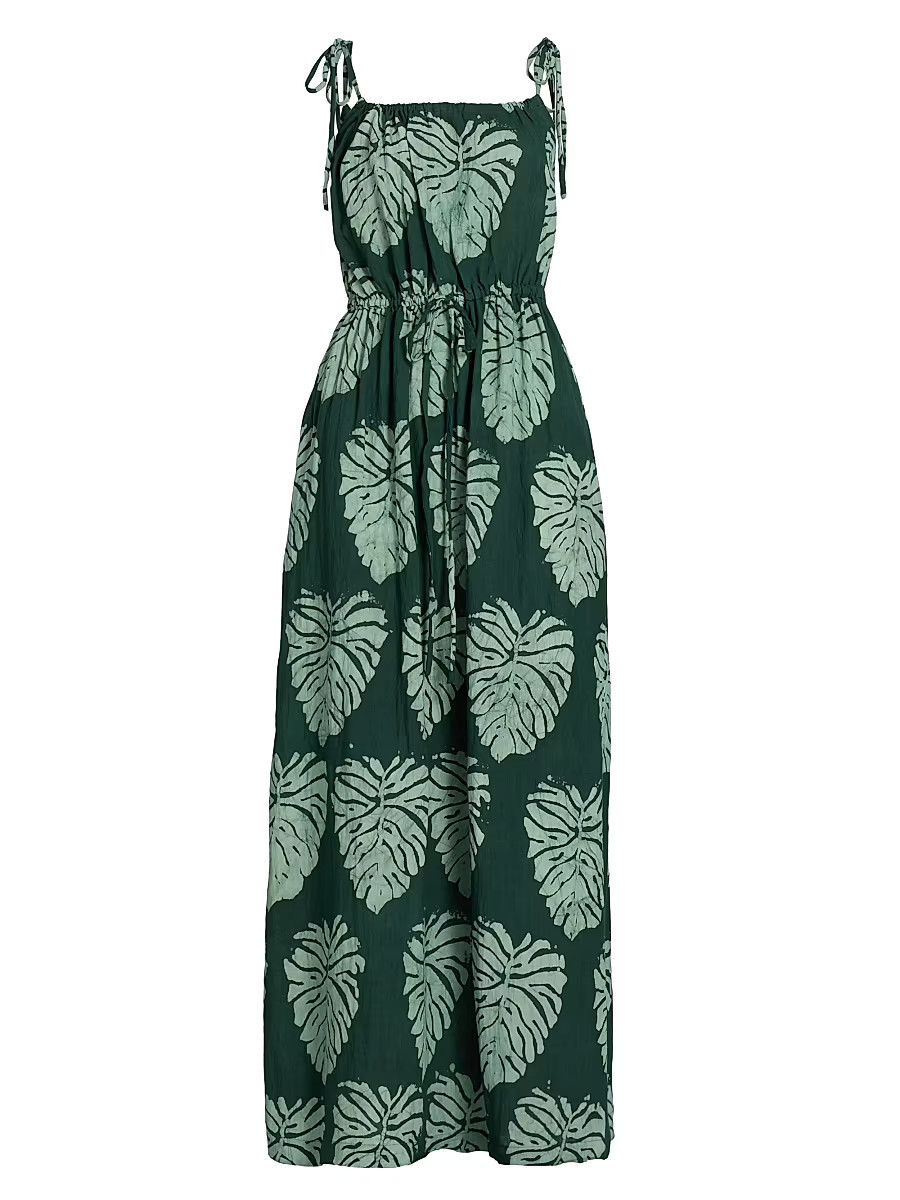 Women's Eri Leaf Print Tie-Waist Maxi Dress - Green - Size Medium | Saks Fifth Avenue