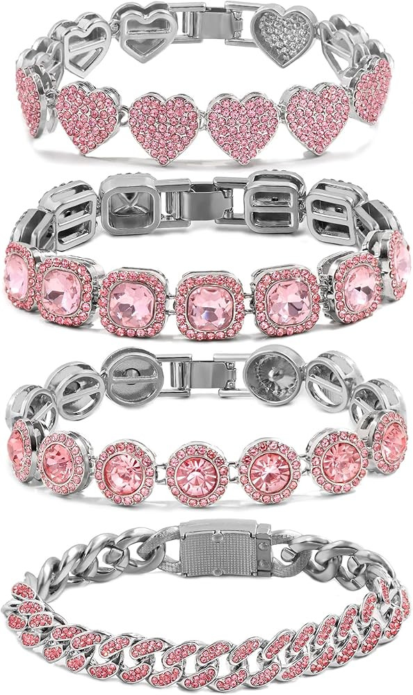 shopbyskyler 4PCS Gold Bracelets for Women Girls Silver Clustered Tennis Bracelet for Women Heart... | Amazon (US)