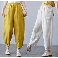 Summer Cotton Linen Pants, Women Retro Jogger Yoga High Waist Trousers, Elastic Pants | Etsy (US)