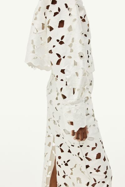 Satin Skirt with Eyelet Embroidery - White - Ladies | H&M US | H&M (US + CA)