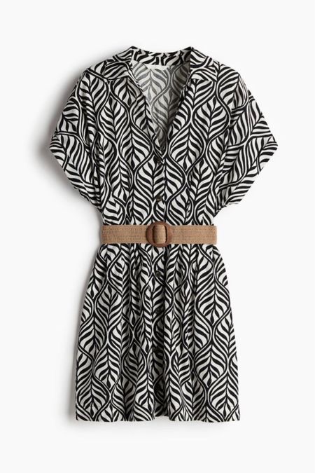 Black and white patterned raffia belted shirt dress 

#LTKstyletip #LTKfindsunder50 #LTKSeasonal