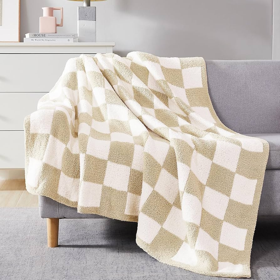 WRENSONGE Checkered Throw Blanket, Beige Soft Cozy Fluffy Warm Hand Made Throw Blankets for Couch... | Amazon (US)