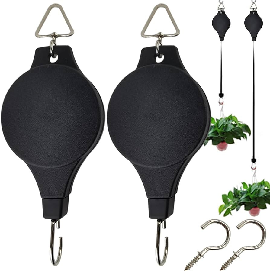 TIHOOD Heavy Duty Plant Pulley Hanger (2PCS), Adjustable Ceiling Hooks for Garden Baskets & Bird ... | Amazon (US)