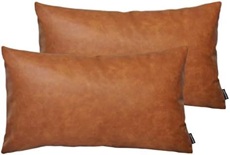 HOMFINER Faux Leather Lumbar Throw Pillow Covers for Couch Bed Sofa Decorative, 12x20 Set of 2 Th... | Amazon (US)