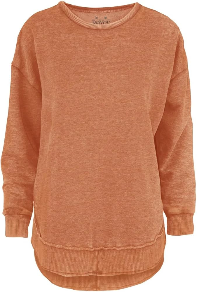 Melange Poncho Fleece: Long Sleeve Crew Neck Hi-Lo Round Bottom, Burnt Orange, M | Amazon (US)
