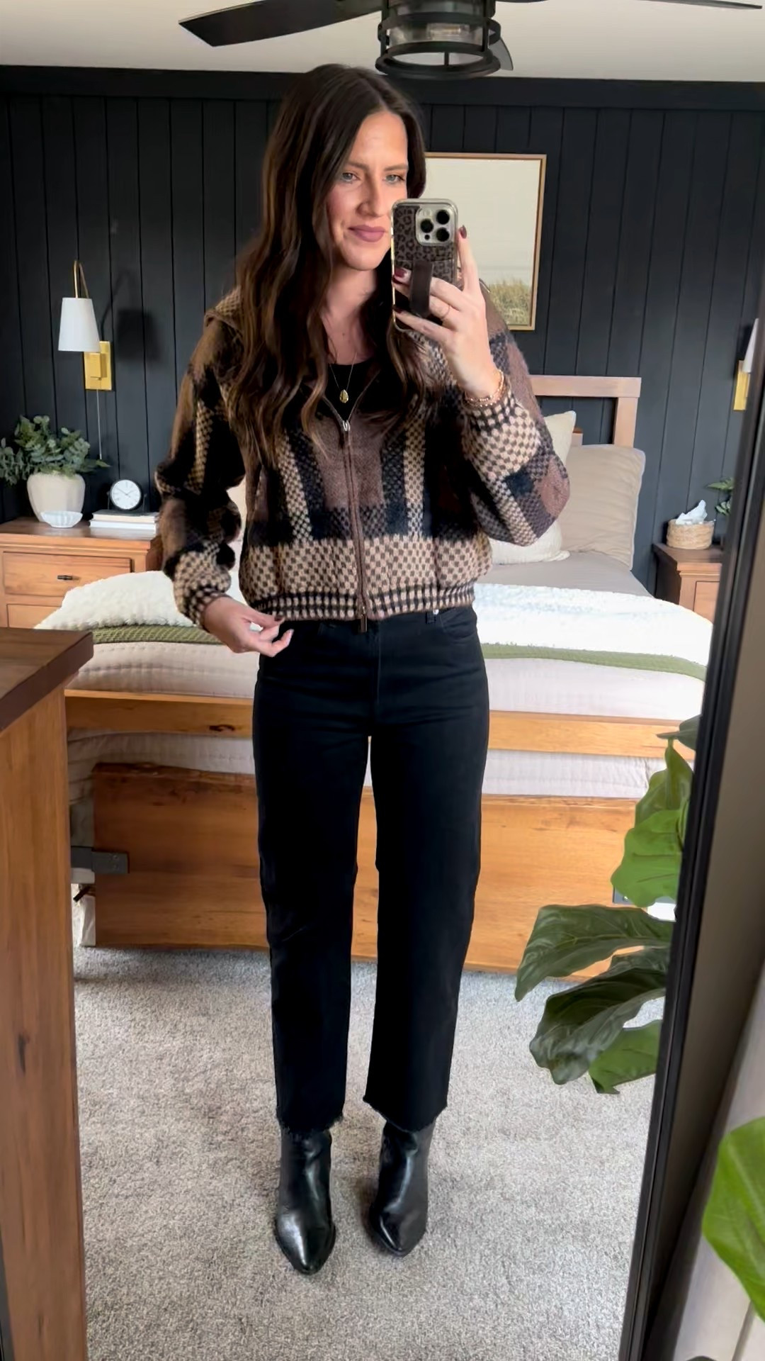 Such a fun little sweater. Wearing a medium. It is a more cropped style. 