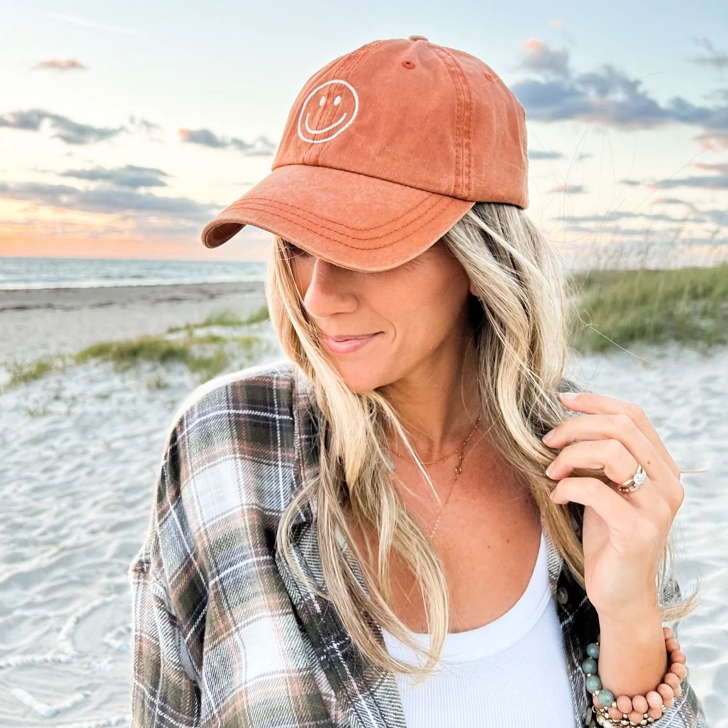 smiley face hat | burnt orange | Reef rain aria