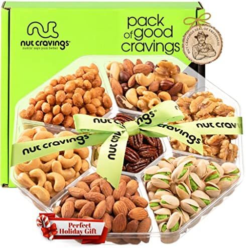 Holiday Christmas Nuts Gift Basket + Green Ribbon (7 Piece Set, 1.8 LB) Xmas 2021 Idea Food Arrangem | Amazon (US)