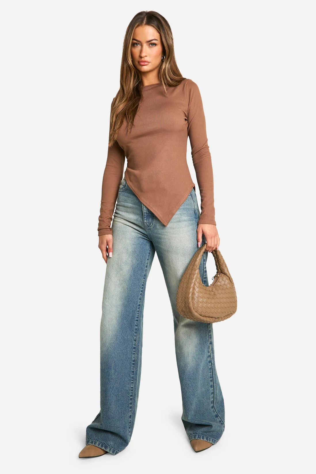 Rib Slash Neck Asym Hem Top | boohoo (US & Canada)