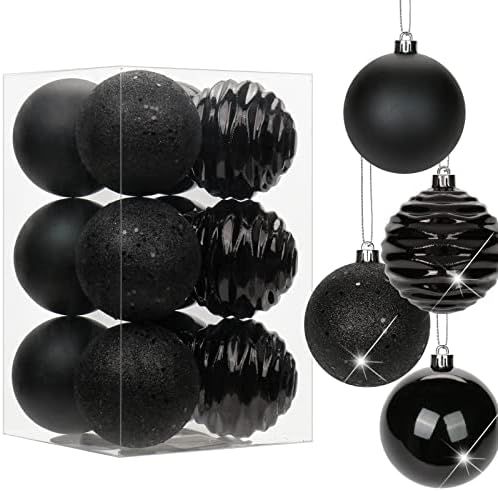3.15" Christmas Ball Ornaments Black 12 Pcs Shatterproof Christmas Tree Decorations Xmas Tree Med... | Amazon (US)