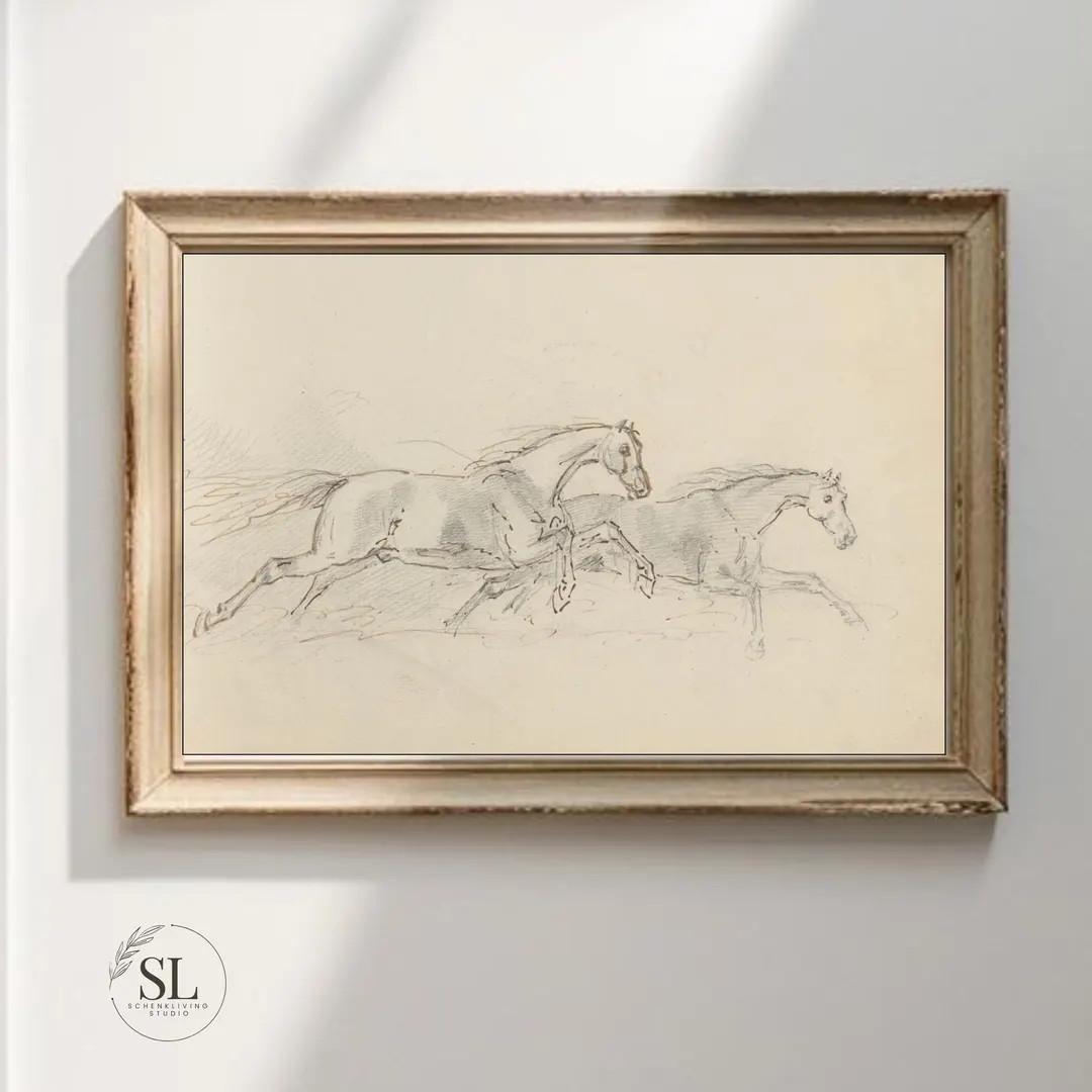 Galloping Herd of Horses Abstract Print Vintage Sketch of Horses Wall Art Modern Farmhouse Wall D... | Etsy (US)