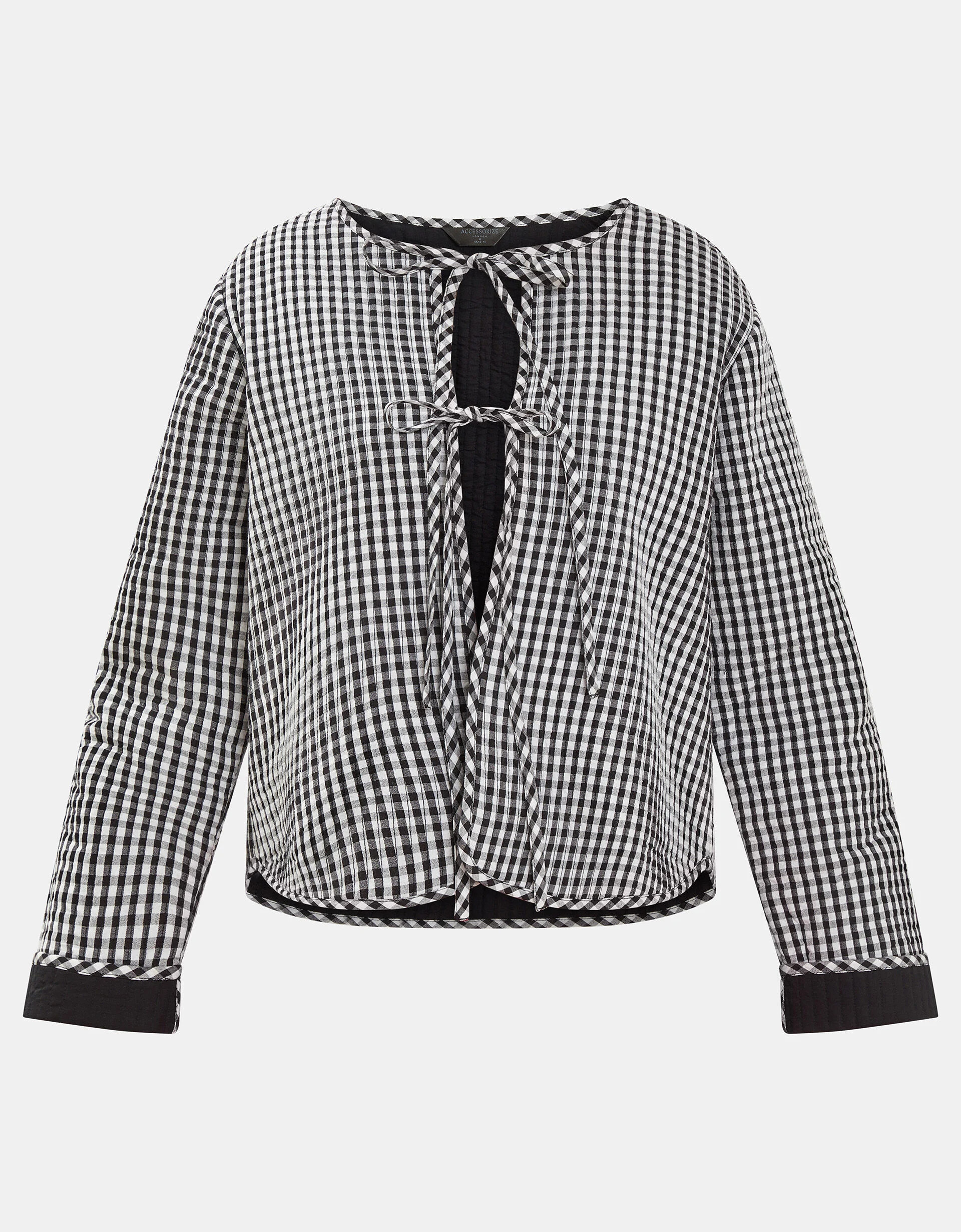 Gingham Tie-Front Quilted Jacket Black | Accessorize (Global)