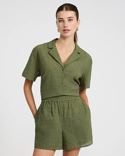 Cotton Eyelet High Waisted Pull On Shorts | Express